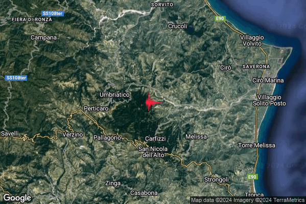 Debole Terremoto M2.6 epicentro 4 km N Carfizzi (KR) alle 19:21:01 (17:21:01 UTC)