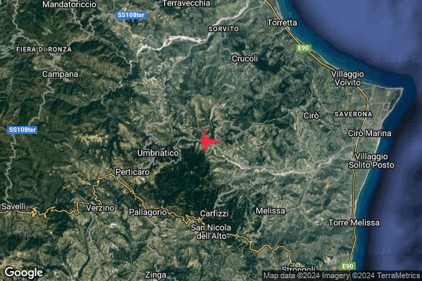 Lieve Terremoto M2.1 epicentro 5 km E Umbriatico (KR) alle 23:07:13 (21:07:13 UTC)