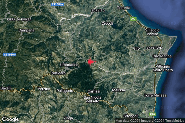 Lieve Terremoto M2.0 epicentro 4 km E Umbriatico (KR) alle 01:10:10 (23:10:10 UTC)