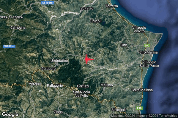 Lieve Terremoto M2.2 epicentro 5 km N Carfizzi (KR) alle 08:27:16 (06:27:16 UTC)