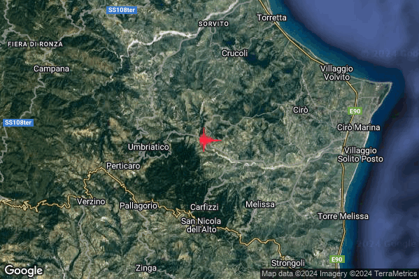 Lieve Terremoto M2.2 epicentro 5 km E Umbriatico (KR) alle 09:53:46 (07:53:46 UTC)