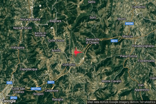 Lieve Terremoto M2.2 epicentro 4 km SW Serravalle di Chienti (MC) alle 19:01:16 (17:01:16 UTC)