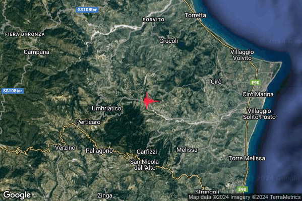 Lieve Terremoto M2.0 epicentro 5 km E Umbriatico (KR) alle 22:04:09 (20:04:09 UTC)