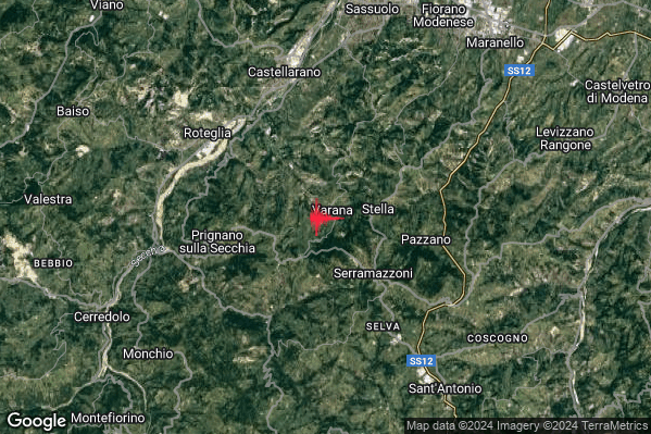 Debole Terremoto M2.6 epicentro 4 km NW Serramazzoni (MO) alle 22:56:52 (20:56:52 UTC)