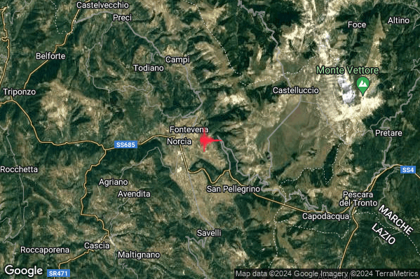 Debole Terremoto M2.3 epicentro 2 km E Norcia (PG) alle 05:44:35 (03:44:35 UTC)