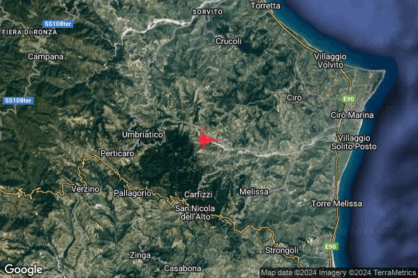 Lieve Terremoto M2.1 epicentro 5 km N Carfizzi (KR) alle 18:50:42 (16:50:42 UTC)