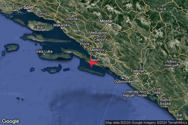 Moderato Terremoto M3.3 epicentro Costa Croata meridionale (CROAZIA) alle 11:01:56 (09:01:56 UTC)