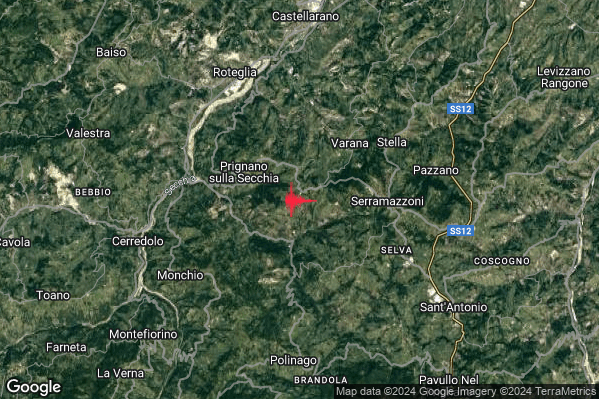 Lieve Terremoto M2.0 epicentro 3 km E Prignano sulla Secchia (MO) alle 21:25:21 (19:25:21 UTC)