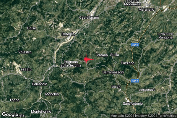 Debole Terremoto M2.4 epicentro 3 km E Prignano sulla Secchia (MO) alle 21:55:31 (19:55:31 UTC)