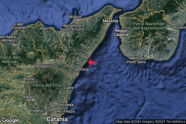 Lieve Terremoto M2.2 epicentro Stretto di Messina (Reggio di Calabria Messina) alle 00:17:48 (22:17:48 UTC)