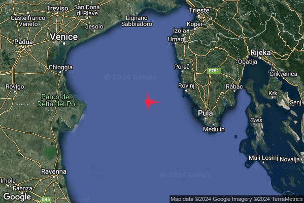 Lieve Terremoto M2.0 epicentro Adriatico Settentrionale (MARE) alle 03:29:48 (01:29:48 UTC)