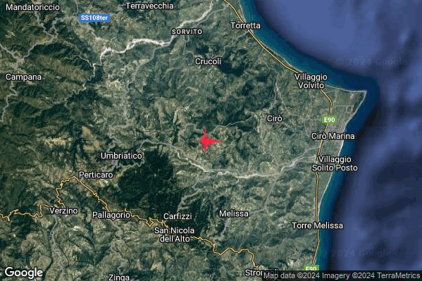 Lieve Terremoto M2.0 epicentro 5 km W Ciro (KR) alle 16:47:49 (14:47:49 UTC)