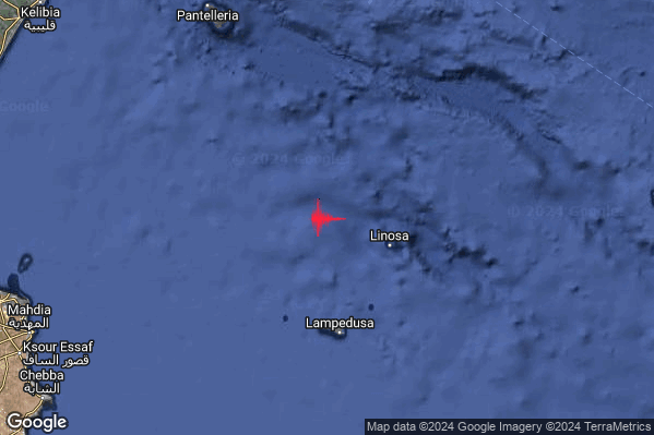 Leggero Terremoto M3.0 epicentro Canale di Sicilia meridionale (MARE) alle 20:10:05 (18:10:05 UTC)