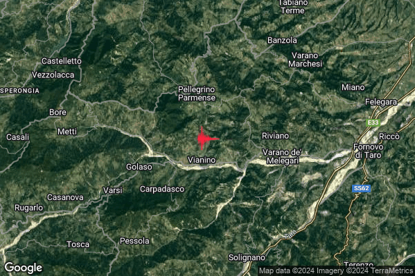 Debole Terremoto M2.3 epicentro 4 km S Pellegrino Parmense (PR) alle 22:57:56 (20:57:56 UTC)