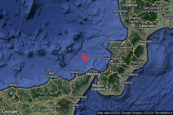 Debole Terremoto M2.4 epicentro Tirreno Meridionale (MARE) alle 19:18:35 (17:18:35 UTC)