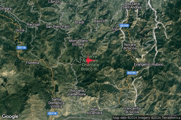 Lieve Terremoto M2.0 epicentro 4 km SE Montalbano Elicona (ME) alle 22:02:28 (20:02:28 UTC)