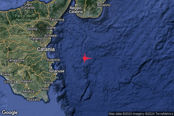 Debole Terremoto M2.4 epicentro Mar Ionio Meridionale (MARE) alle 06:04:35 (04:04:35 UTC)