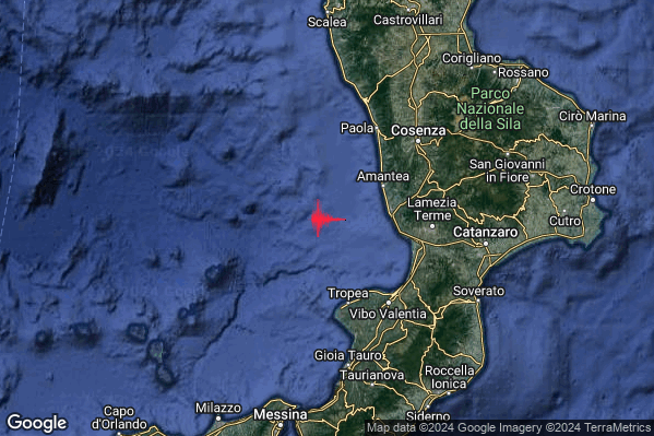 Lieve Terremoto M2.0 epicentro Costa Calabra sud-occidentale (Catanzaro Vibo Valentia Reggio di Calabria) alle 15:45:02 (13:45:02 UTC)