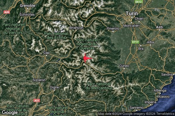 Debole Terremoto M2.3 epicentro Confine Italia-Francia (FRANCIA) alle 07:37:40 (05:37:40 UTC)