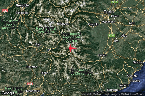 Leggero Terremoto M2.8 epicentro Confine Italia-Francia (FRANCIA) alle 11:51:55 (09:51:55 UTC)