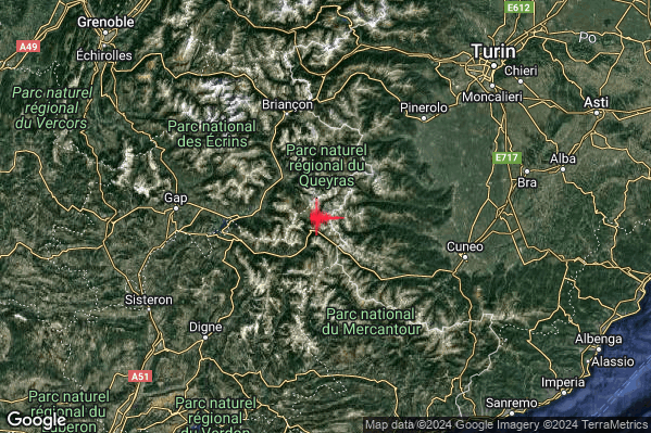 Debole Terremoto M2.4 epicentro Confine Italia-Francia (FRANCIA) alle 12:17:33 (10:17:33 UTC)