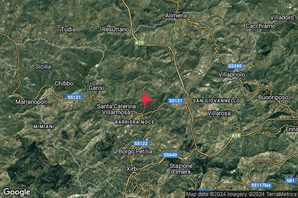 Lieve Terremoto M2.1 epicentro 4 km E Santa Caterina Villarmosa (CL) alle 16:04:32 (14:04:32 UTC)