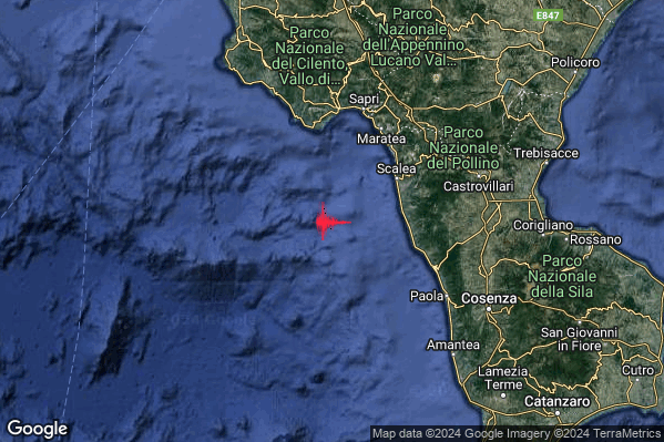 Debole Terremoto M2.7 epicentro Tirreno Meridionale (MARE) alle 20:59:31 (18:59:31 UTC)