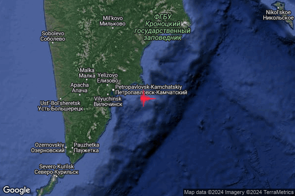 Violento Terremoto M5.7 epicentro Off east coast of Kamchatka Peninsula Russia [Sea: Russia] alle 01:30:35 (23:30:35 UTC)