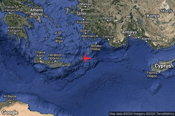 Intenso Terremoto M4.7 epicentro Dodecanese Islands Greece [Sea: Greece] alle 02:19:26 (00:19:26 UTC)