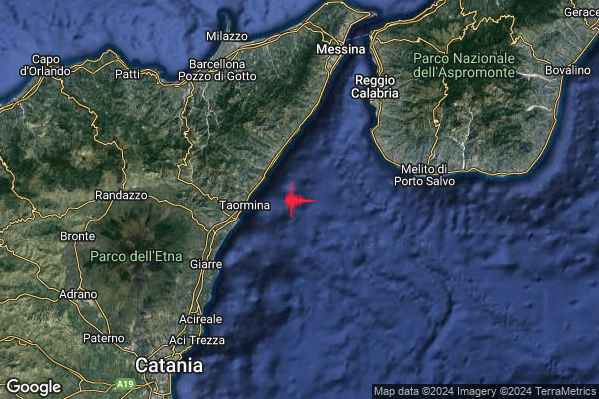 Debole Terremoto M2.3 epicentro Stretto di Messina (Reggio di Calabria Messina) alle 07:07:26 (05:07:26 UTC)