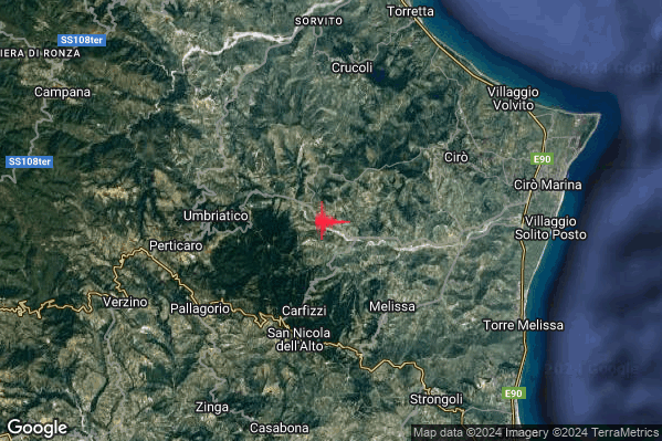 Debole Terremoto M2.3 epicentro 5 km N Carfizzi (KR) alle 20:24:27 (18:24:27 UTC)