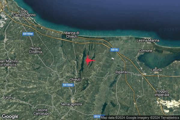 Lieve Terremoto M2.2 epicentro 5 km NE Chieuti (FG) alle 02:03:46 (00:03:46 UTC)