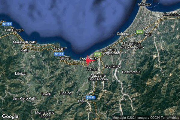 Debole Terremoto M2.3 epicentro 2 km NW Furnari (ME) alle 05:53:17 (03:53:17 UTC)