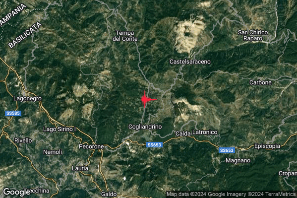 Lieve Terremoto M2.0 epicentro 7 km SW Castelsaraceno (PZ) alle 19:09:33 (17:09:33 UTC)