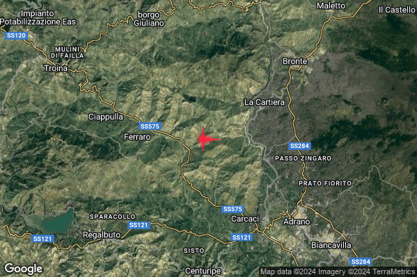 Lieve Terremoto M2.2 epicentro 10 km SW Bronte (CT) alle 19:49:50 (17:49:50 UTC)