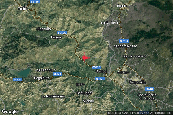 Debole Terremoto M2.5 epicentro 8 km N Centuripe (EN) alle 19:49:57 (17:49:57 UTC)