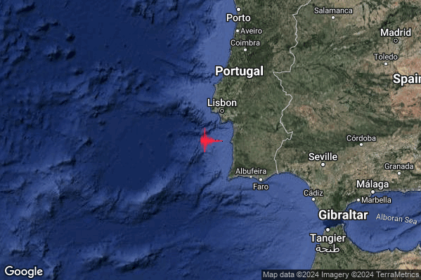 Forte Terremoto M5.0 epicentro Portugal [Sea] alle 06:11:38 (04:11:38 UTC)