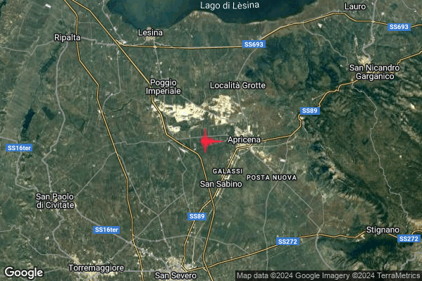 Lieve Terremoto M2.0 epicentro 3 km W Apricena (FG) alle 06:34:38 (04:34:38 UTC)