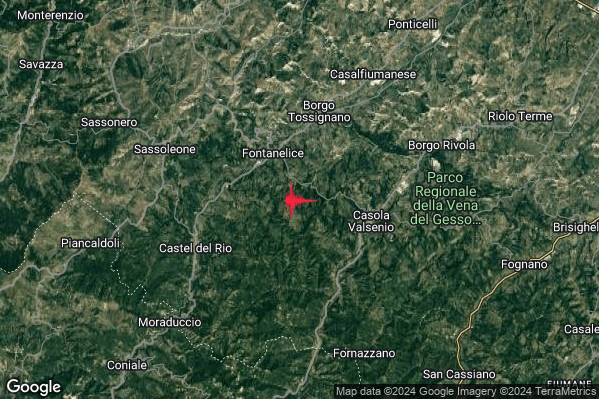 Debole Terremoto M2.3 epicentro 3 km SE Fontanelice (BO) alle 11:47:42 (09:47:42 UTC)