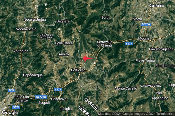 Lieve Terremoto M2.1 epicentro 4 km SW Serravalle di Chienti (MC) alle 15:14:15 (13:14:15 UTC)