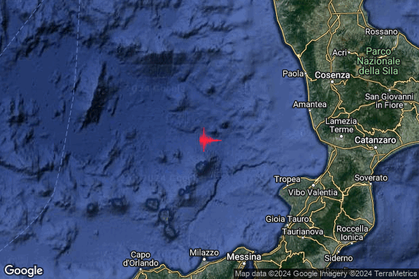 Leggero Terremoto M2.9 epicentro Tirreno Meridionale (MARE) alle 05:39:49 (03:39:49 UTC)