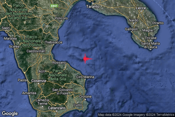 Distinto Terremoto M3.9 epicentro Mar Ionio Settentrionale (MARE) alle 14:47:43 (12:47:43 UTC)