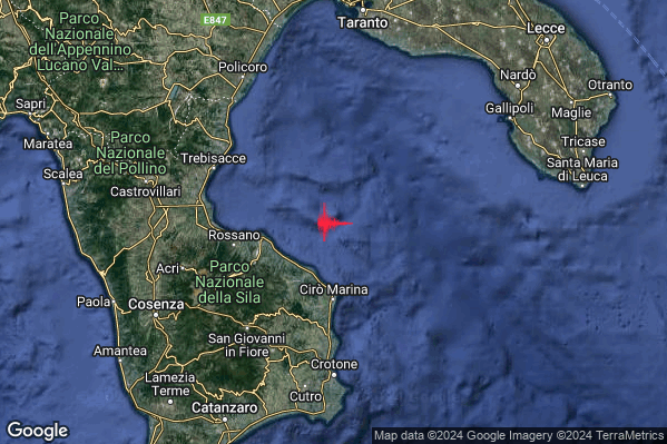 Lieve Terremoto M2.2 epicentro Mar Ionio Settentrionale (MARE) alle 03:09:40 (01:09:40 UTC)