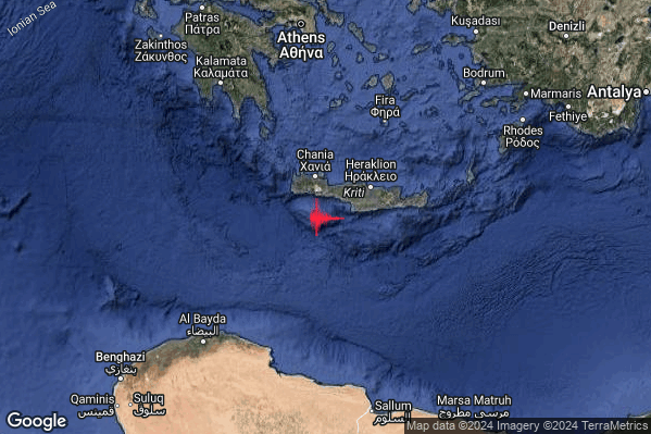 Severo Terremoto M5.4 epicentro Crete Greece [Sea: Greece] alle 18:29:53 (16:29:53 UTC)