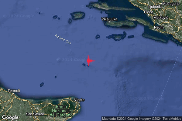 Debole Terremoto M2.6 epicentro Adriatico Centrale (MARE) alle 22:29:05 (20:29:05 UTC)