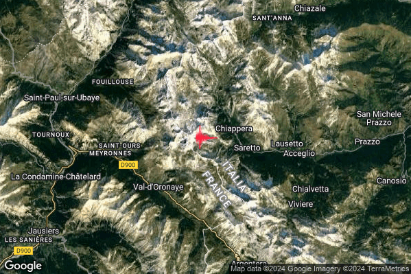 Lieve Terremoto M2.0 epicentro 8 km W Acceglio (CN) alle 11:20:00 (09:20:00 UTC)