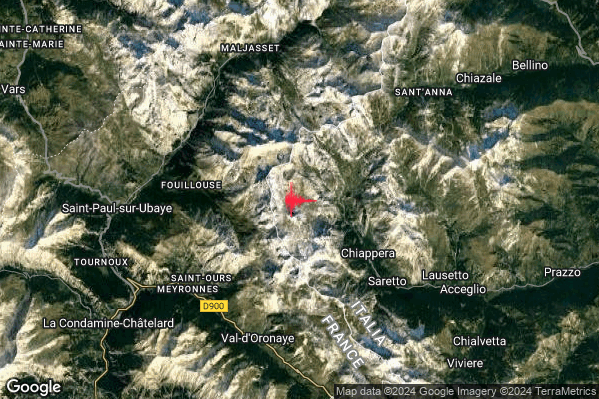 Debole Terremoto M2.4 epicentro 10 km W Acceglio (CN) alle 19:25:59 (17:25:59 UTC)