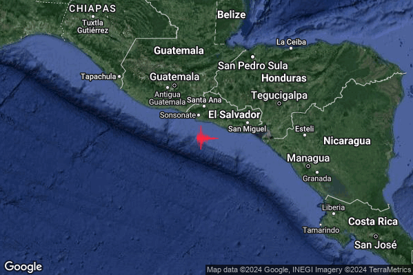 Violento Terremoto M6.1 epicentro El Salvador [Sea] alle 23:57:59 (21:57:59 UTC)