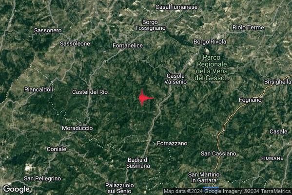 Lieve Terremoto M2.2 epicentro 4 km SW Casola Valsenio (RA) alle 07:34:59 (05:34:59 UTC)