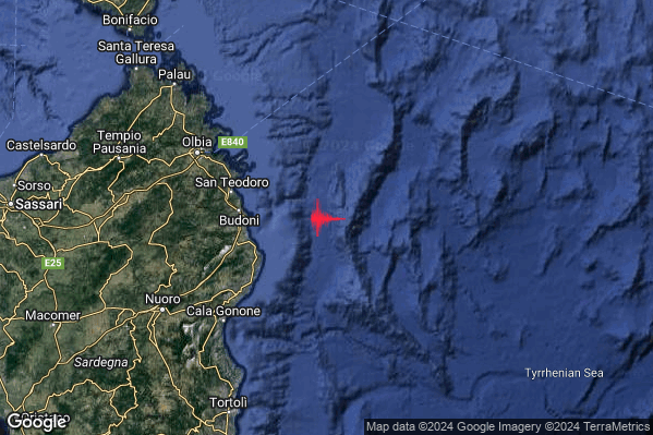 Moderato Terremoto M3.3 epicentro Tirreno Centrale (MARE) alle 11:03:32 (09:03:32 UTC)